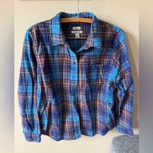 L.L. Bean Relaxed Fit Plaid flannel Shirt-Blue and Brown